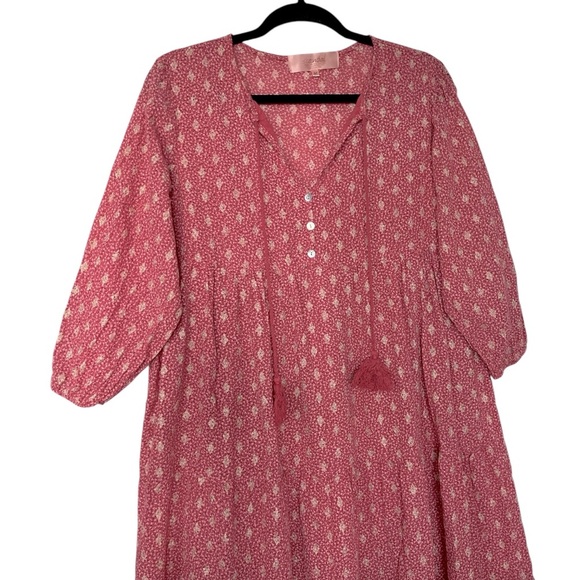 Scandal Italy Ordell Lurex Diamond Print Tiered Boho Mini Dress Long SL M Pink - Picture 5 of 11